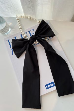 Korean Style Black Long Bow Hair Clip - Classic INS Spring Accessory for Women, Elegant Hair Ornament