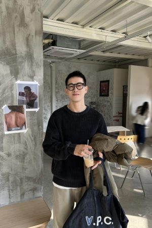 Korean Style Black Washed Sweater for Men - Loose Fit Casual Knitted Top for Autumn and Winter, Versatile Everyday Essential