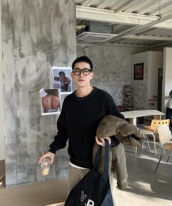 Korean Style Black Washed Sweater for Men - Loose Fit Casual Knitted Top for Autumn and Winter, Versatile Everyday Essential