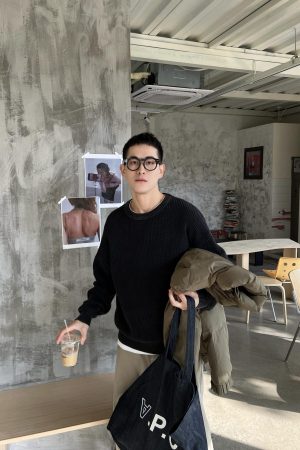 Korean Style Black Washed Sweater for Men - Loose Fit Casual Knitted Top for Autumn and Winter, Versatile Everyday Essential