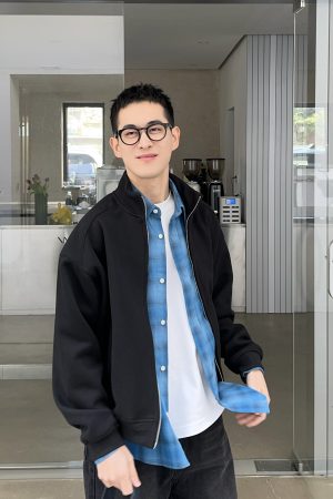 Korean Style Black Zipper Hoodie Jacket for Men - Spring Loose Fit Versatile High-Quality Top
