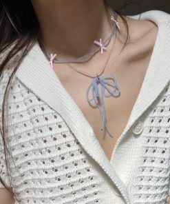 Korean Style Bow Necklace - Elegant High-End Clavicle Chain Accessory for Women, Luxury Dongdaemun Design
