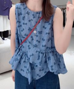 Korean-Style Bow Sleeveless Top - Trendy Women's Fashion, Casual Chic Summer Blouse, Elegant Lightweight Summer Wear