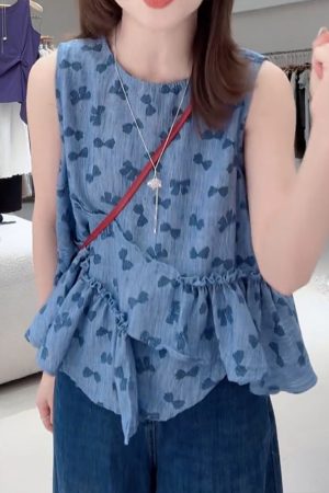 Korean-Style Bow Sleeveless Top - Trendy Women's Fashion, Casual Chic Summer Blouse, Elegant Lightweight Summer Wear