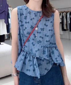 Korean-Style Bow Sleeveless Top - Trendy Women's Fashion, Casual Chic Summer Blouse, Elegant Lightweight Summer Wear