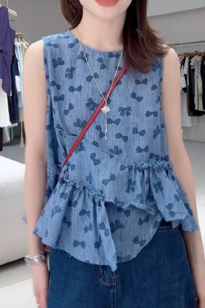 Korean-Style Bow Sleeveless Top - Trendy Women's Fashion, Casual Chic Summer Blouse, Elegant Lightweight Summer Wear