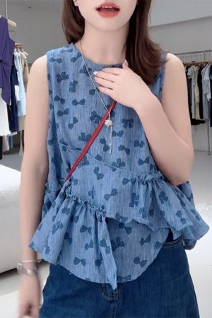 Korean-Style Bow Sleeveless Top - Trendy Women's Fashion, Casual Chic Summer Blouse, Elegant Lightweight Summer Wear