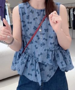 Korean-Style Bow Sleeveless Top - Trendy Women's Fashion, Casual Chic Summer Blouse, Elegant Lightweight Summer Wear