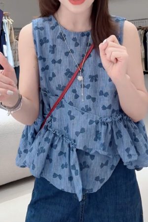 Korean-Style Bow Sleeveless Top - Trendy Women's Fashion, Casual Chic Summer Blouse, Elegant Lightweight Summer Wear