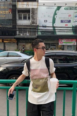 Korean Style Breathable Letter Print Short Sleeve T-Shirt for Men - High-Quality Casual Top