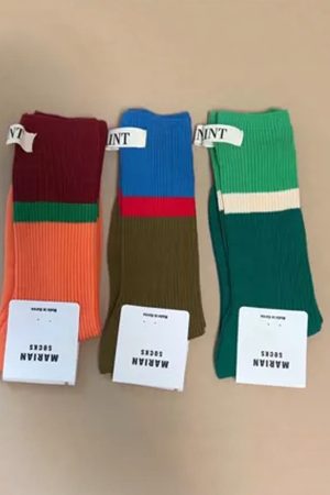Korean Style Candy Color Women's Mid-Calf Socks - Versatile Color Block Pile Socks for Trendy Ins Style Fashion