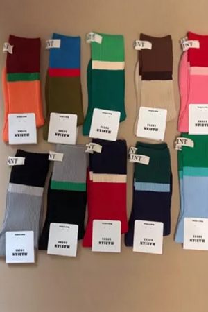 Korean Style Candy Color Women's Mid-Calf Socks - Versatile Color Block Pile Socks for Trendy Ins Style Fashion