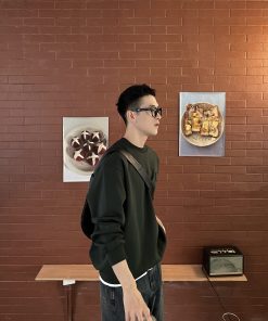 Korean Style Casual Green Heart Relief Sweatshirt for Men - Loose Fit Comfortable Long Sleeve Top for Autumn Winter Wear