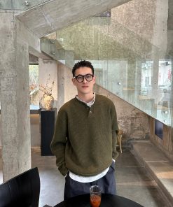 Korean Style Casual Green Pullover Henley Sweater for Men - Simple Versatile Loose Top