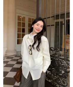 Korean Style Casual Long Sleeve Layered Shirt for Women - Versatile, Loose-Fitting, Elegant Top for Everyday Wear