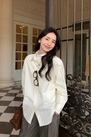 Korean Style Casual Long Sleeve Layered Shirt for Women - Versatile, Loose-Fitting, Elegant Top for Everyday Wear