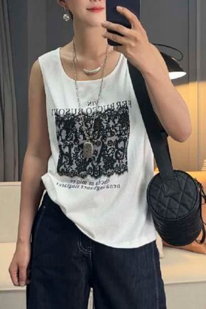 Korean Style Casual Snowflake Lace Printed Cotton Vest - 2025 Summer Large Version