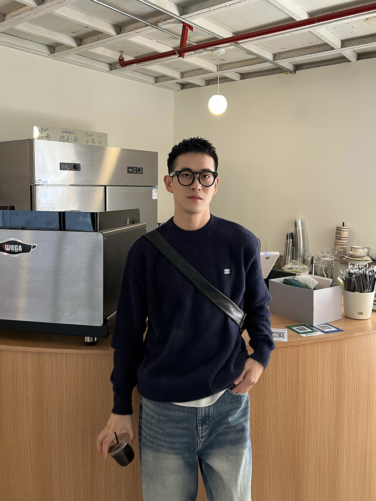 Korean Style Casual Solid Color Minimalist Mink Fur Sweater for Men - Embroidered Loose Top for Autumn and Winter Fashion