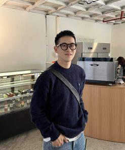 Korean Style Casual Solid Color Minimalist Mink Fur Sweater for Men - Embroidered Loose Top for Autumn and Winter Fashion