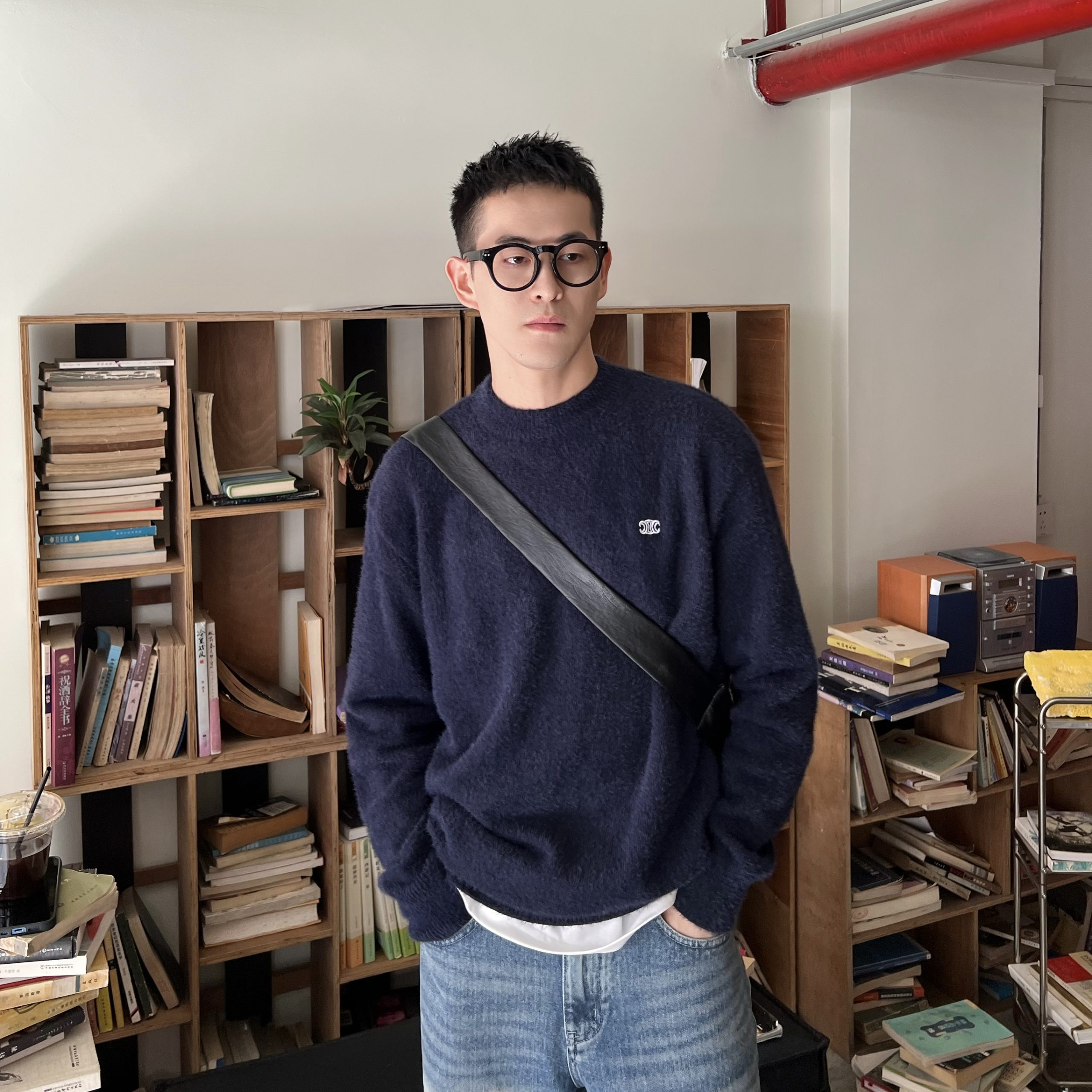 Korean Style Casual Solid Color Minimalist Mink Fur Sweater for Men - Embroidered Loose Top for Autumn and Winter Fashion