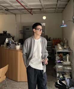 Korean Style Casual Solid Color Zip-Up Sweater Cardigan for Men - Versatile Knitted Jacket for Autumn and Winter Fashion