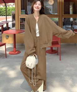 Korean Style Casual Sports Sweatshirt Set for Women - Loose & Slimming Spring 2025 Two-Piece Outfit for Petite Sizes