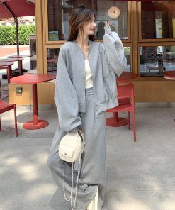 Korean Style Casual Sports Sweatshirt Set for Women - Loose & Slimming Spring 2025 Two-Piece Outfit for Petite Sizes