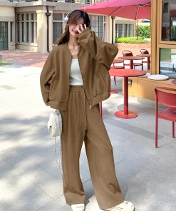 Korean Style Casual Sports Sweatshirt Set for Women - Loose & Slimming Spring 2025 Two-Piece Outfit for Petite Sizes