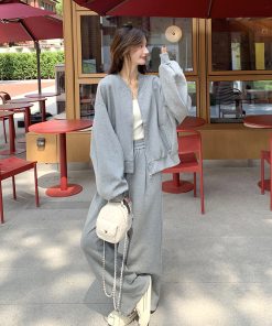 Korean Style Casual Sports Sweatshirt Set for Women - Loose & Slimming Spring 2025 Two-Piece Outfit for Petite Sizes