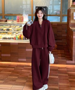 Korean Style Casual Sports Sweatshirt Set for Women - Loose & Slimming Spring 2025 Two-Piece Outfit for Petite Sizes