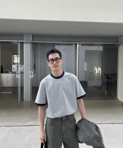 Korean Style Color Block Design Short Sleeve T-Shirt for Men - Casual Loose Fit Summer Top