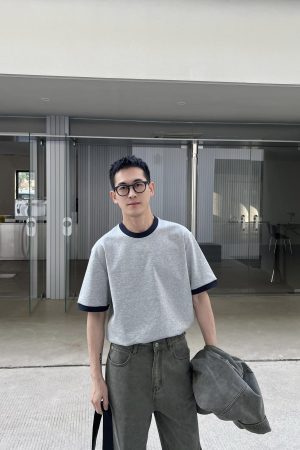Korean Style Color Block Design Short Sleeve T-Shirt for Men - Casual Loose Fit Summer Top