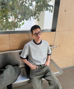 Korean Style Color Block Design Short Sleeve T-Shirt for Men - Casual Loose Fit Summer Top