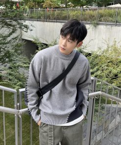 Korean Style Color Block Thickened Sweater for Men - Minimalist Loose Versatile Autumn/Winter Top