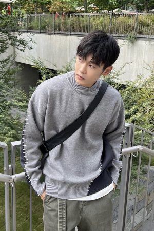 Korean Style Color Block Thickened Sweater for Men - Minimalist Loose Versatile Autumn/Winter Top