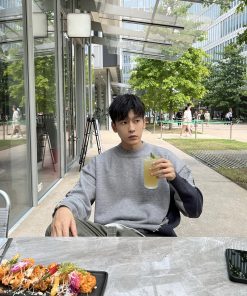 Korean Style Color Block Thickened Sweater for Men - Minimalist Loose Versatile Autumn/Winter Top