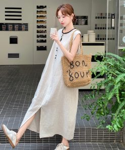 Korean-Style Color-Blocking Sleeveless Dress for Women - Elegant 2025 Summer Vacation Fashion, Unique and Beautiful Tank Dress