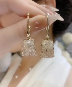 Korean Style Crystal Square Earrings for Women, Ethnic Exaggerated Geometric Drop Design, High-End Gold-Plated Fashion Accessories