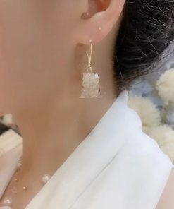 Korean Style Crystal Square Earrings for Women, Ethnic Exaggerated Geometric Drop Design, High-End Gold-Plated Fashion Accessories