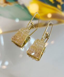 Korean Style Crystal Square Earrings for Women, Ethnic Exaggerated Geometric Drop Design, High-End Gold-Plated Fashion Accessories