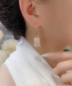 Korean Style Crystal Square Earrings for Women, Ethnic Exaggerated Geometric Drop Design, High-End Gold-Plated Fashion Accessories
