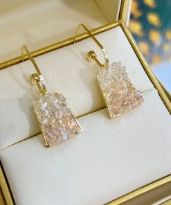 Korean Style Crystal Square Earrings for Women, Ethnic Exaggerated Geometric Drop Design, High-End Gold-Plated Fashion Accessories