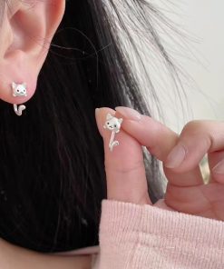 Korean-Style Cute Kitten Tail Earrings, Minimalist Sweet Design, Versatile Two-Wear Accessory for Women