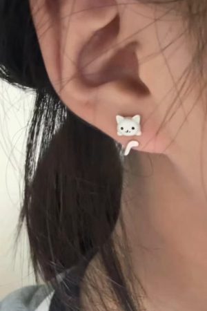 Korean-Style Cute Kitten Tail Earrings, Minimalist Sweet Design, Versatile Two-Wear Accessory for Women