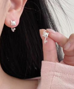 Korean-Style Cute Kitten Tail Earrings, Minimalist Sweet Design, Versatile Two-Wear Accessory for Women