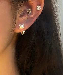 Korean-Style Cute Kitten Tail Earrings, Minimalist Sweet Design, Versatile Two-Wear Accessory for Women