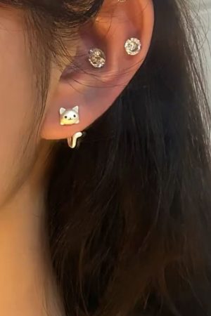 Korean-Style Cute Kitten Tail Earrings, Minimalist Sweet Design, Versatile Two-Wear Accessory for Women