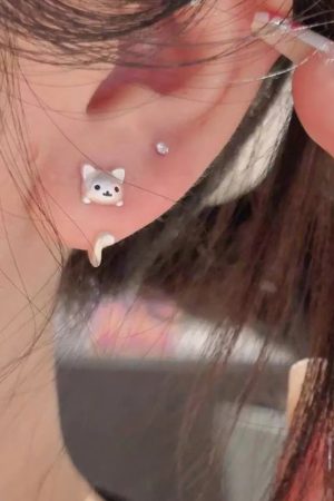 Korean-Style Cute Kitten Tail Earrings, Minimalist Sweet Design, Versatile Two-Wear Accessory for Women