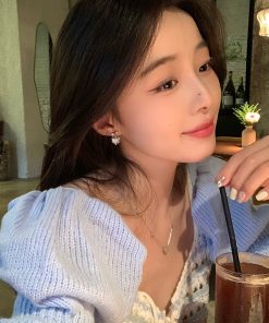 Korean Style Cute Versatile Zircon Bow Earrings - Light Luxury High-End Temperament Heart Design