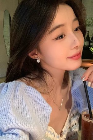 Korean Style Cute Versatile Zircon Bow Earrings - Light Luxury High-End Temperament Heart Design